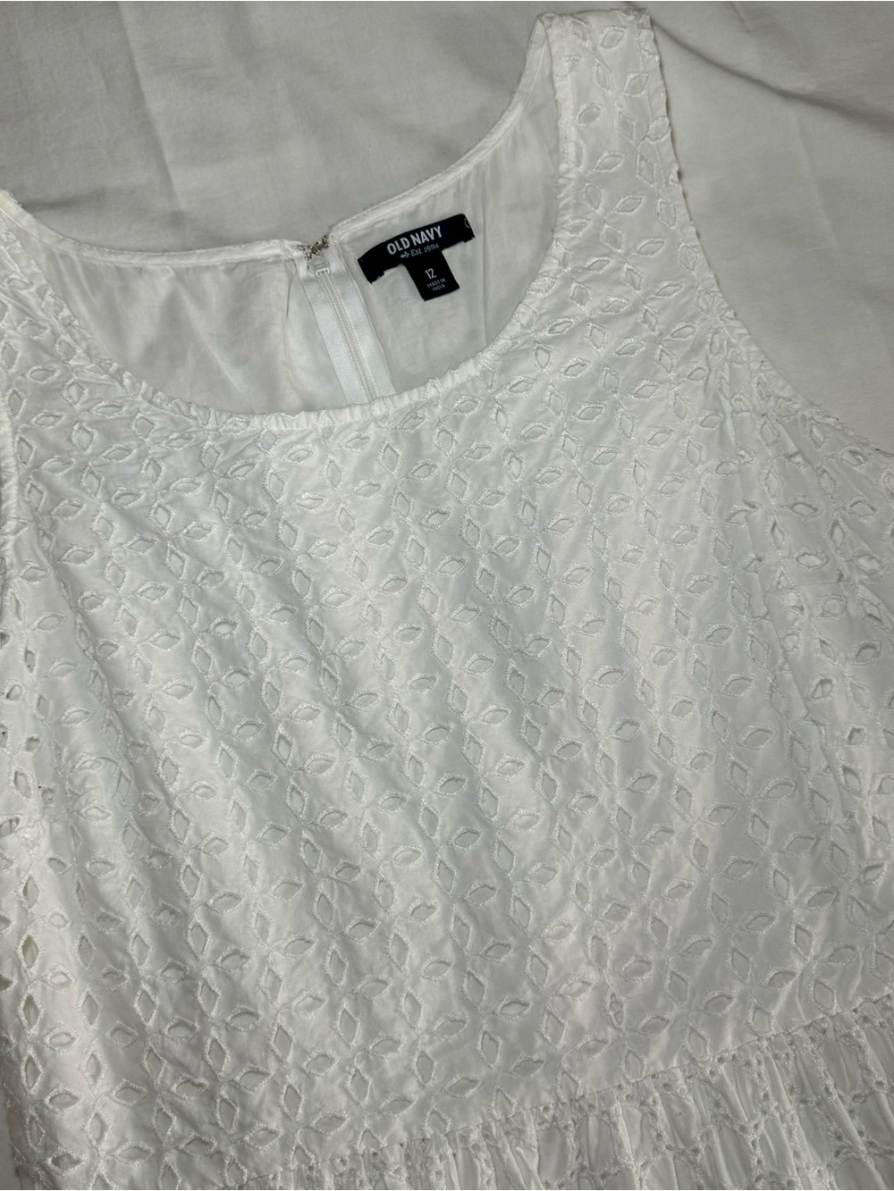 Old Navy Lined Y2K Dress Size 12 Cotton Tank Peasant Cottage core White Eyelet - Picture 5 of 8